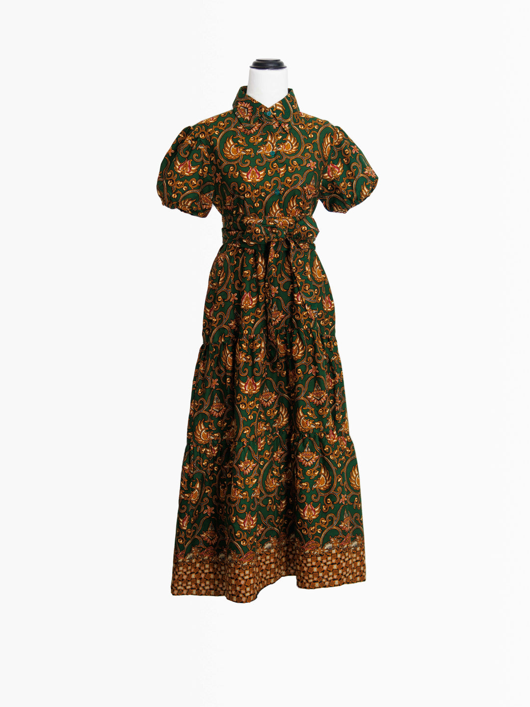 Batik Midi Dress Aulia front view with waist tie
