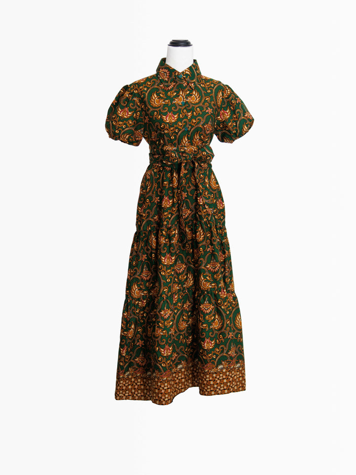 Batik Midi Dress Aulia front view with waist tie