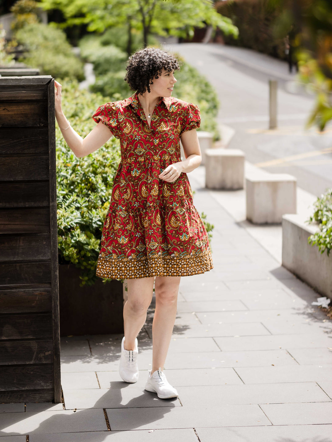 Batik Mini Dress - model in street
